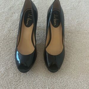 Cole Haan Glossy Black Peep Toe Heels